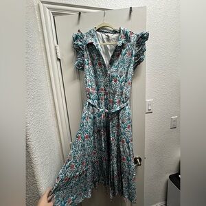 crown & ivy Teal and Coral Floral Midi Dress